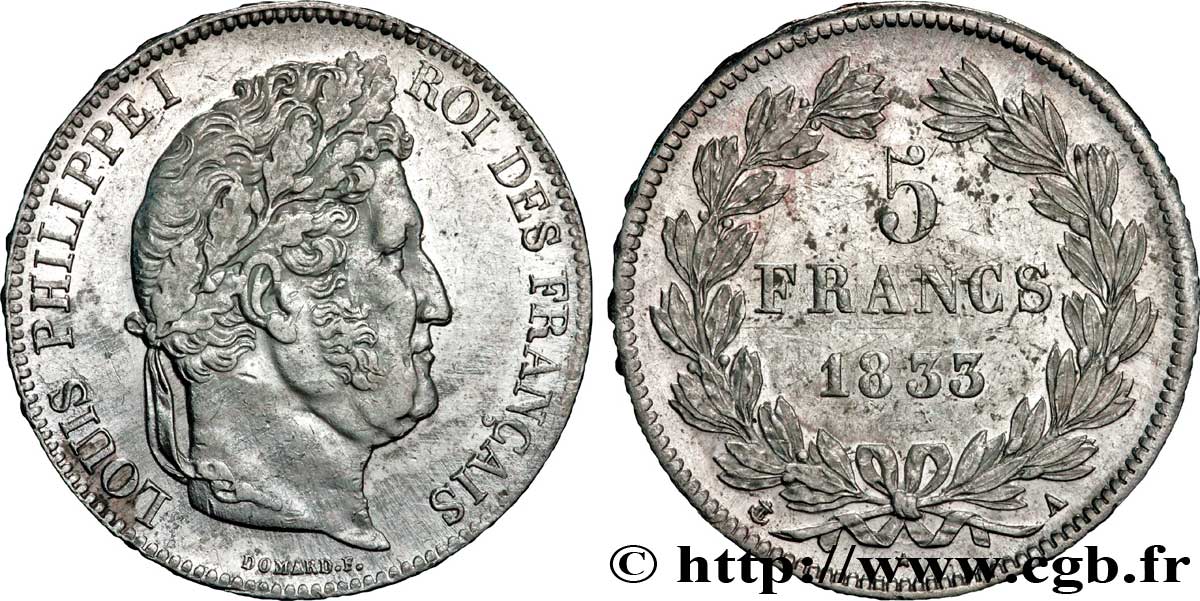 5 francs IIe type Domard 1833 Paris F.324/14 XF48 
