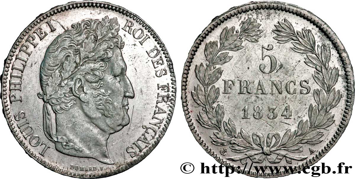 5 francs IIe type Domard 1834 Paris F.324/29 TTB52 