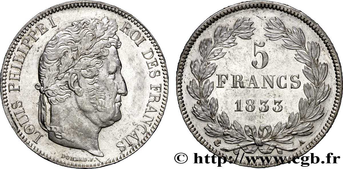 5 francs IIe type Domard 1833 Paris F.324/14 EBC58 