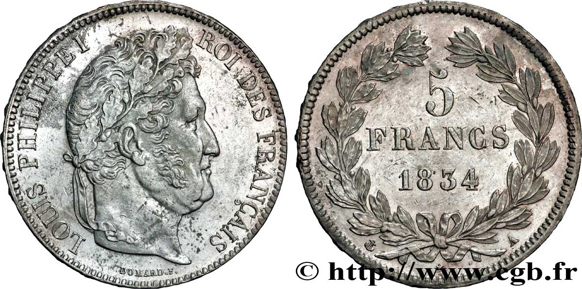 5 francs IIe type Domard 1834 Paris F.324/29 SS52 