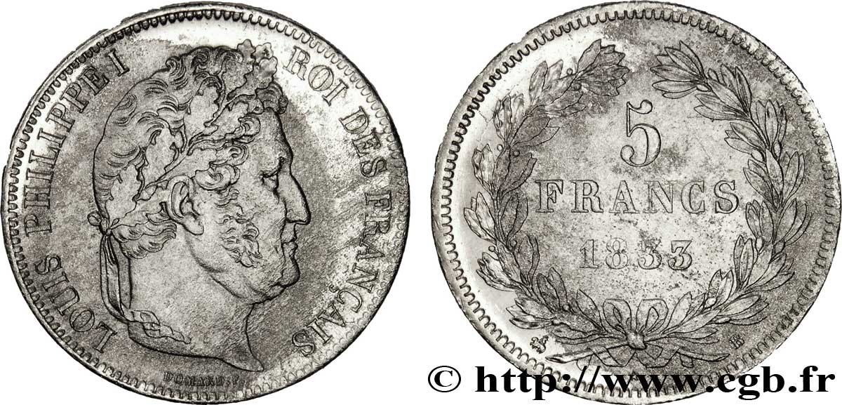 5 francs IIe type Domard 1833 Rouen F.324/15 AU50 