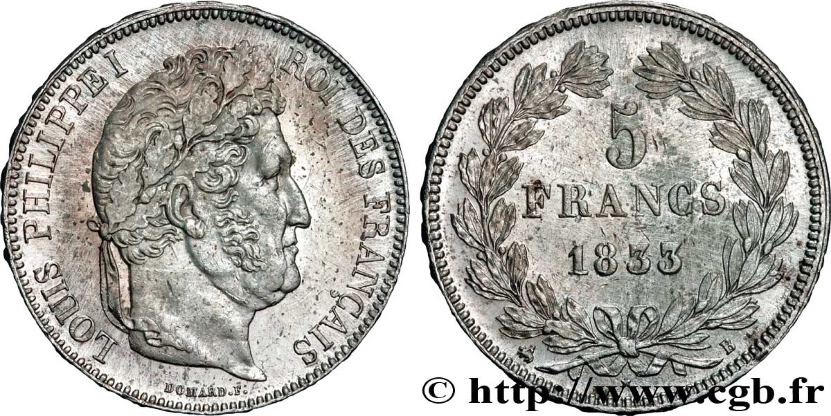 5 francs IIe type Domard 1833 Rouen F.324/15 AU50 