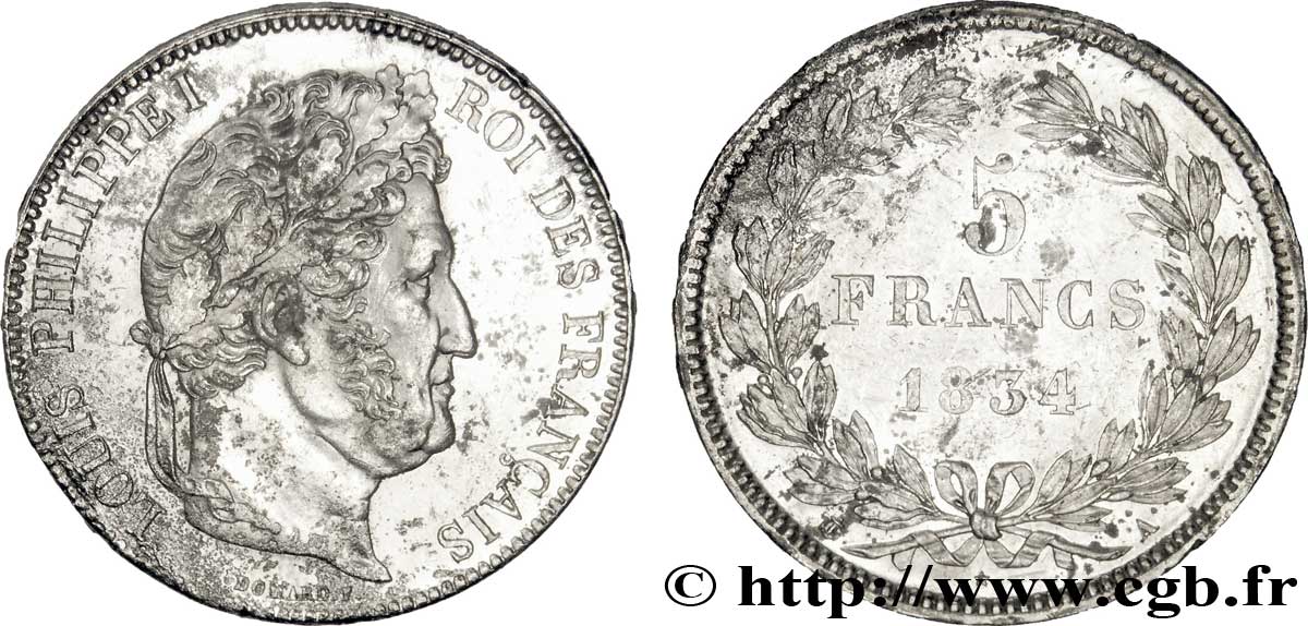 5 francs IIe type Domard 1834 Paris F.324/29 MBC50 