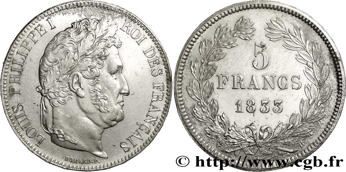 5 francs IIe type Domard 1833 La Rochelle F.324/18 SUP58 