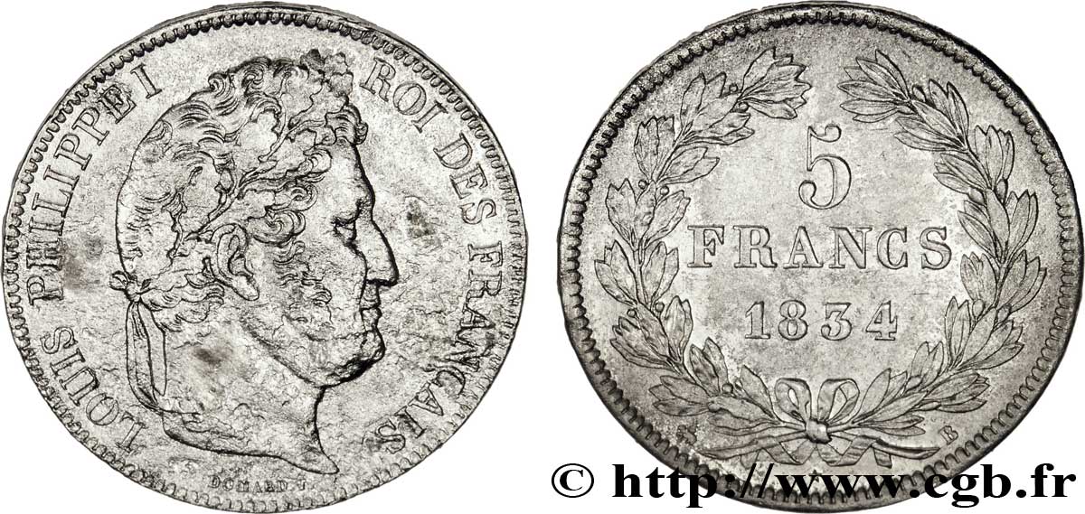 5 francs IIe type Domard 1834 Rouen F.324/30 TTB48 