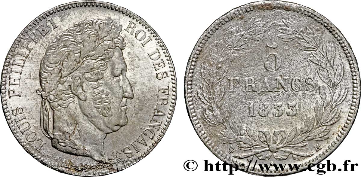 5 francs IIe type Domard 1833 La Rochelle F.324/18 q.SPL 