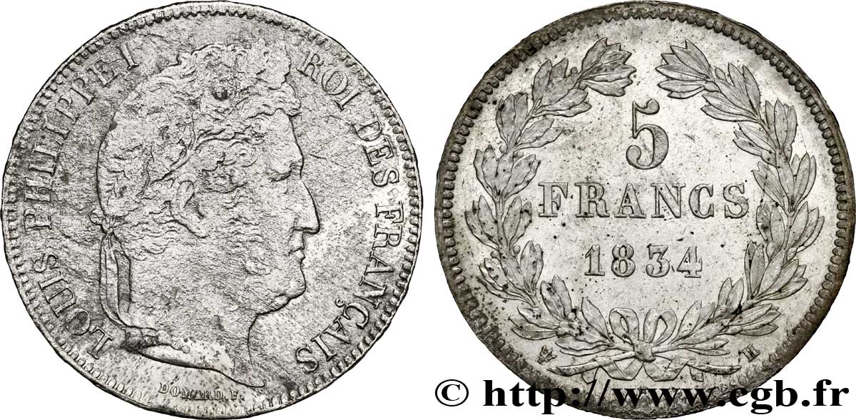 5 francs IIe type Domard 1834 La Rochelle F.324/33 SS53 