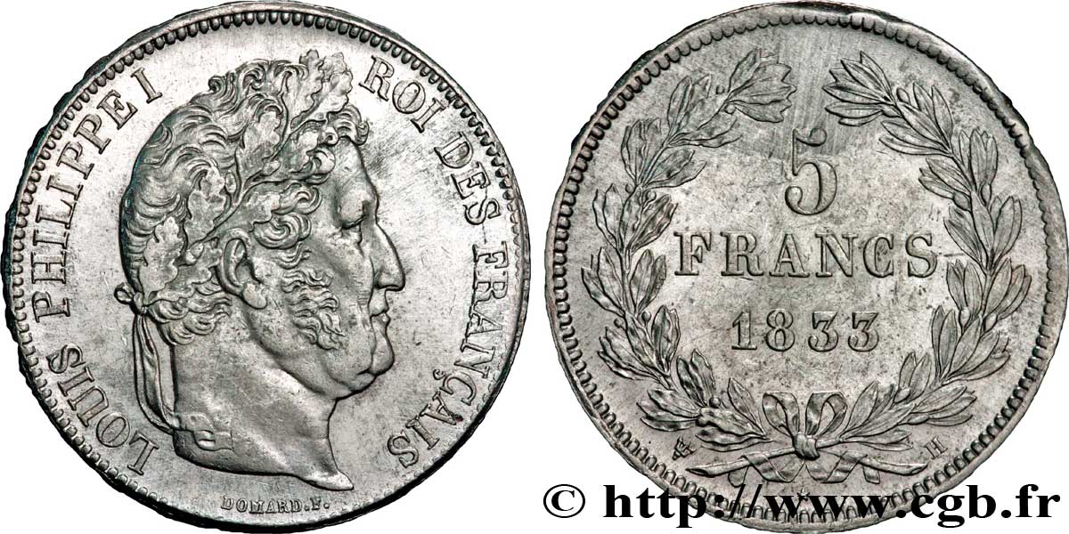 5 francs IIe type Domard 1833 La Rochelle F.324/18 BB52 