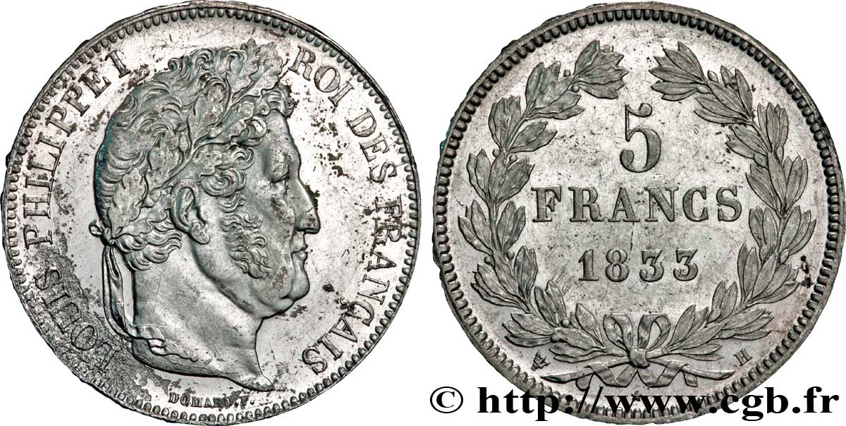 5 francs IIe type Domard 1833 La Rochelle F.324/18 EBC 