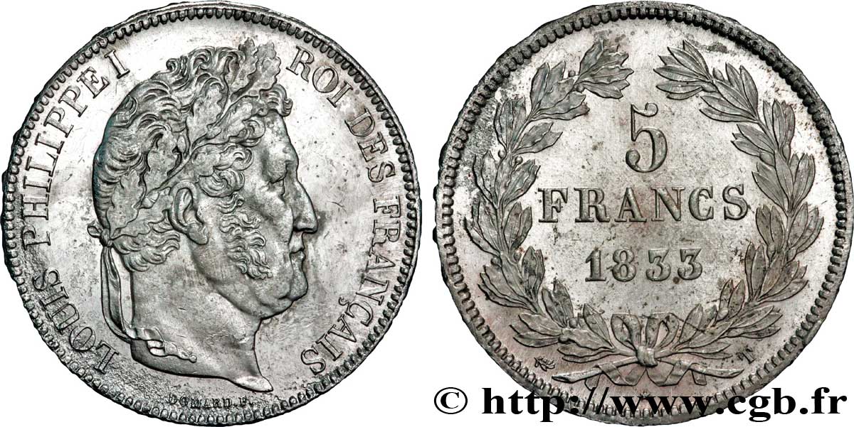 5 francs IIe type Domard 1833 Nantes F.324/26 SUP 