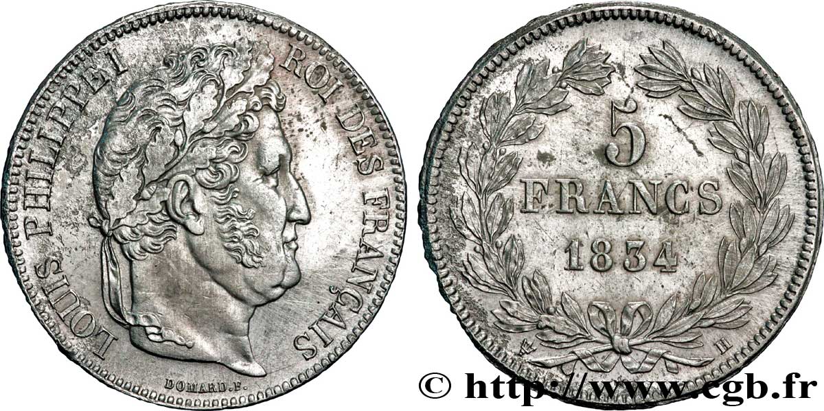 5 francs IIe type Domard 1834 La Rochelle F.324/33 BB52 