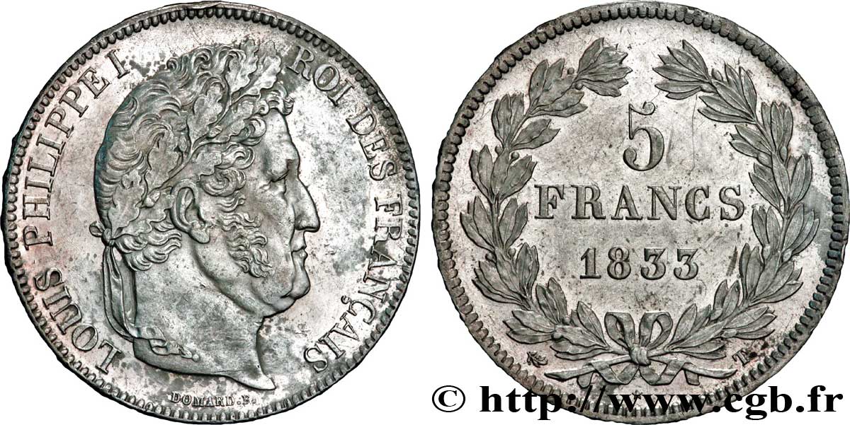 5 francs IIe type Domard 1833 Nantes F.324/26 AU58 