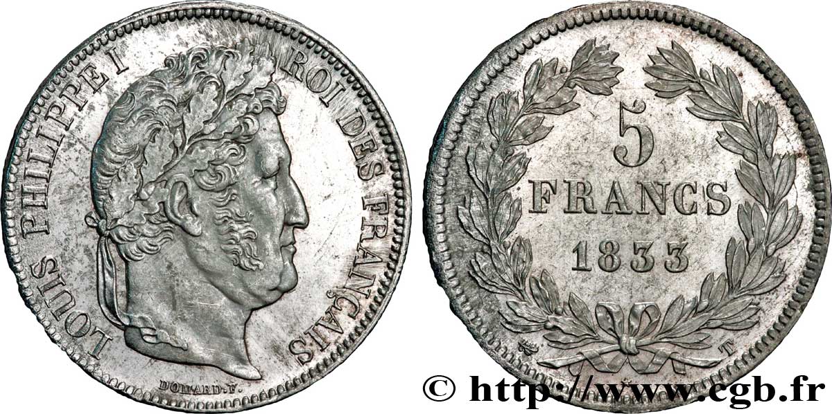 5 francs IIe type Domard 1833 Nantes F.324/26 SUP58 