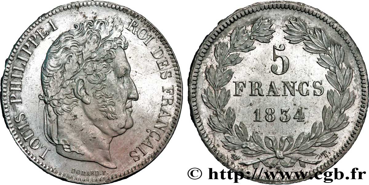 5 francs IIe type Domard 1834 Nantes F.324/40 SUP58 