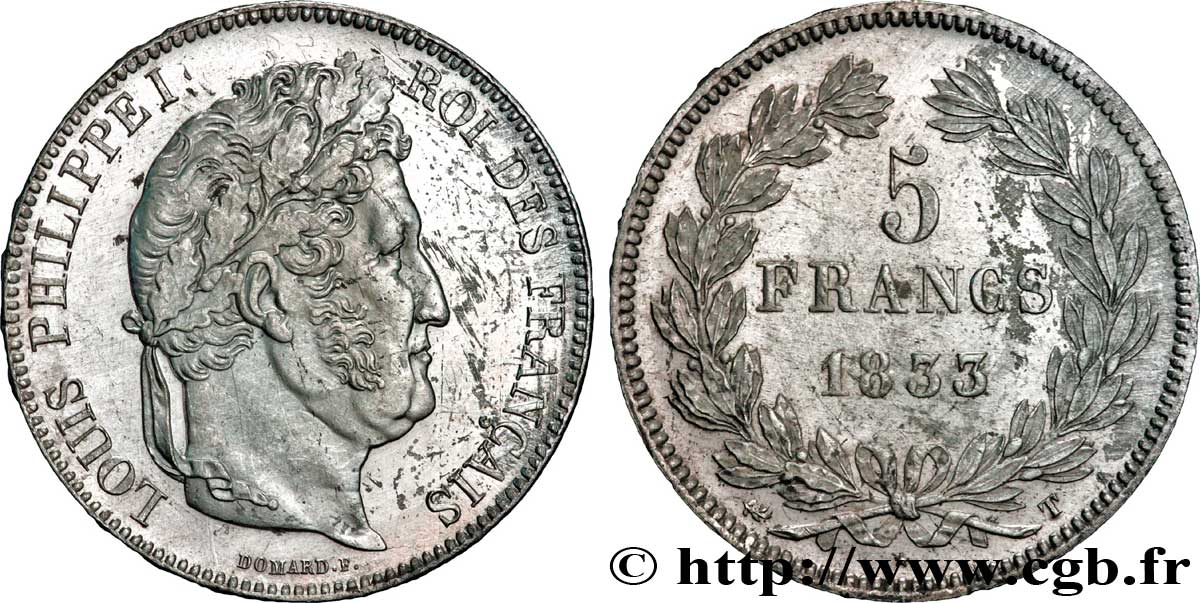 5 francs IIe type Domard 1833 Nantes F.324/26 VZ58 