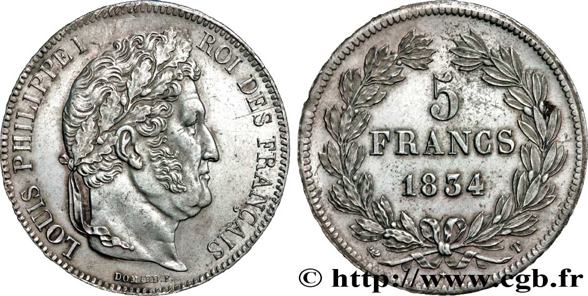 5 francs IIe type Domard 1834 Nantes F.324/40 TTB54 