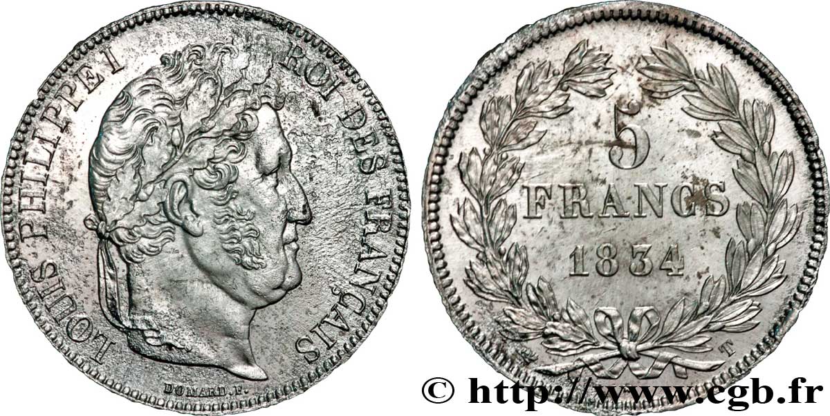 5 francs IIe type Domard 1834 Nantes F.324/40 SS 