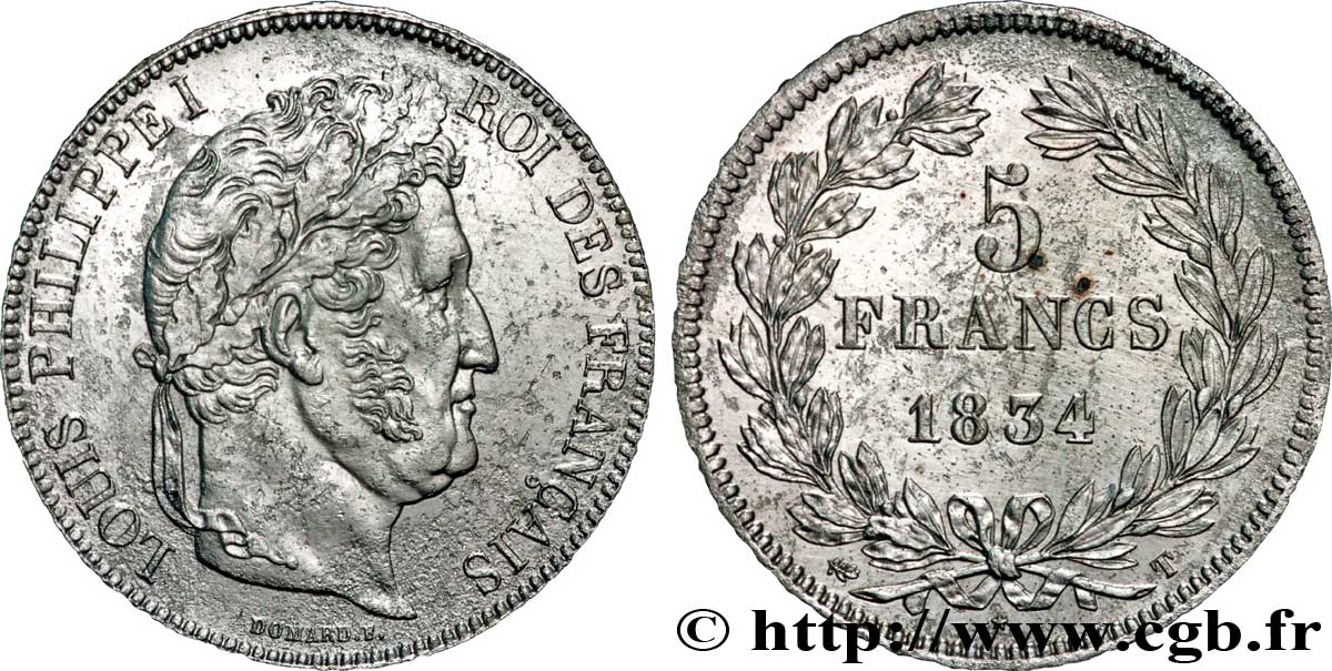 5 francs IIe type Domard 1834 Nantes F.324/40 BB 