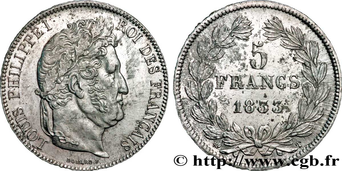 5 francs IIe type Domard 1833 Nantes F.324/26 AU50 