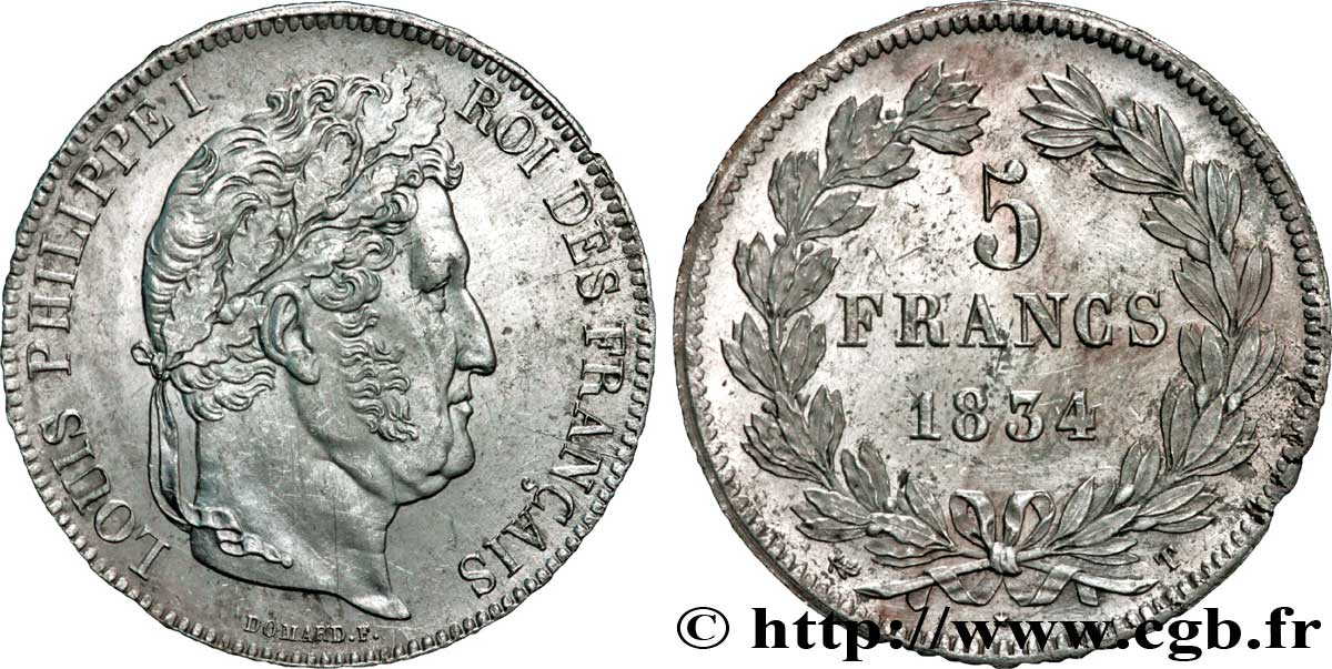 5 francs IIe type Domard 1834 Nantes F.324/40 AU58 