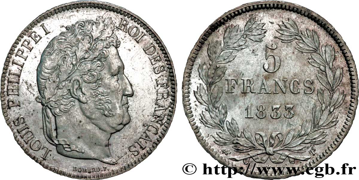 5 francs IIe type Domard 1833 Nantes F.324/26 EBC59 