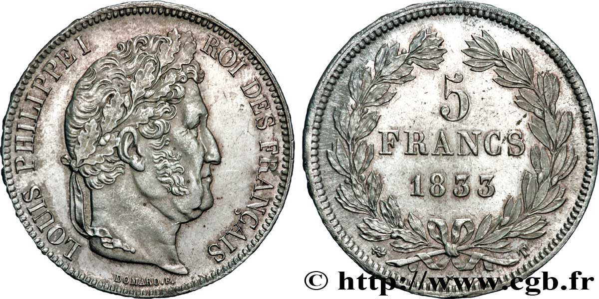 5 francs IIe type Domard 1833 Nantes F.324/26 SUP60 
