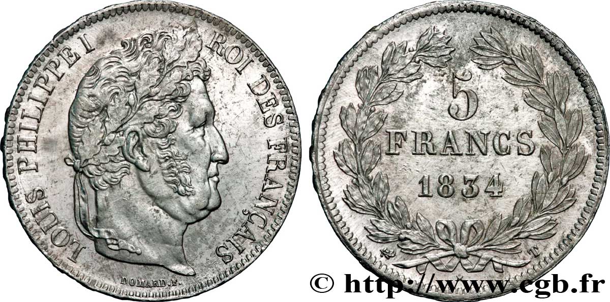 5 francs IIe type Domard 1834 Nantes F.324/40 TTB54 