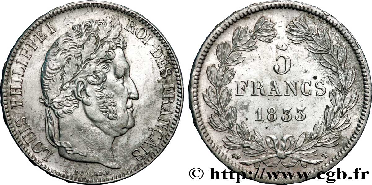 5 francs IIe type Domard 1833 Nantes F.324/26 AU52 