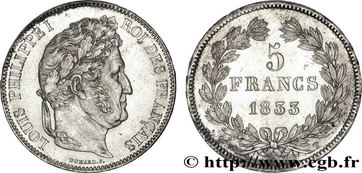5 francs IIe type Domard 1833 Nantes F.324/26 SPL57 