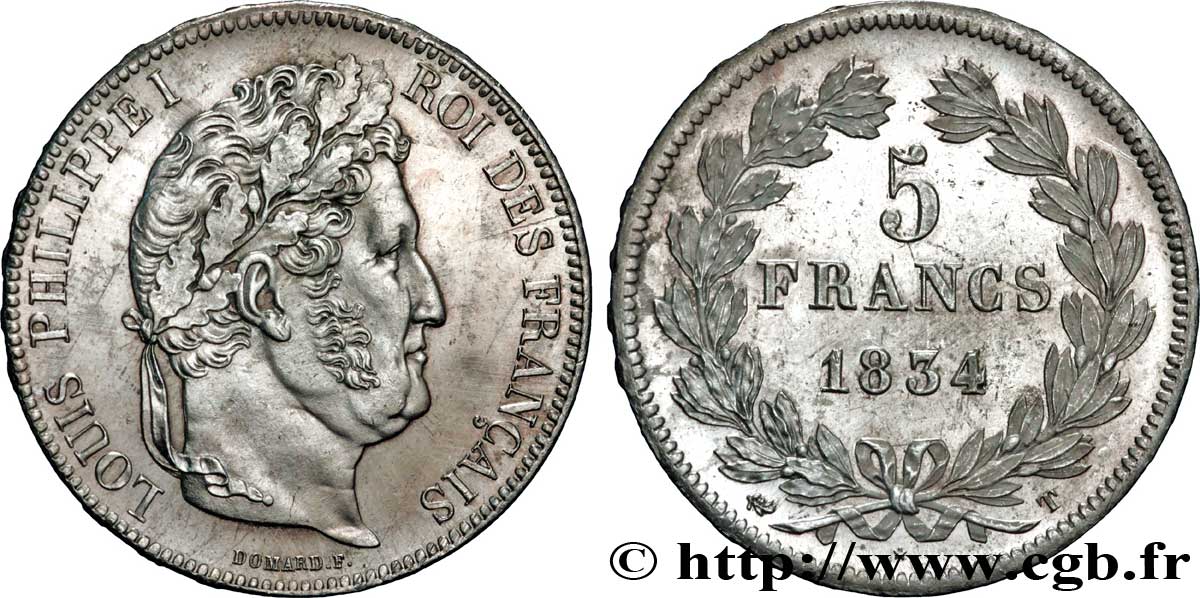 5 francs IIe type Domard 1834 Nantes F.324/40 SUP58 