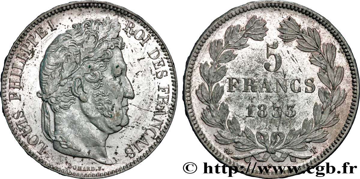 5 francs IIe type Domard 1833 Nantes F.324/26 AU58 