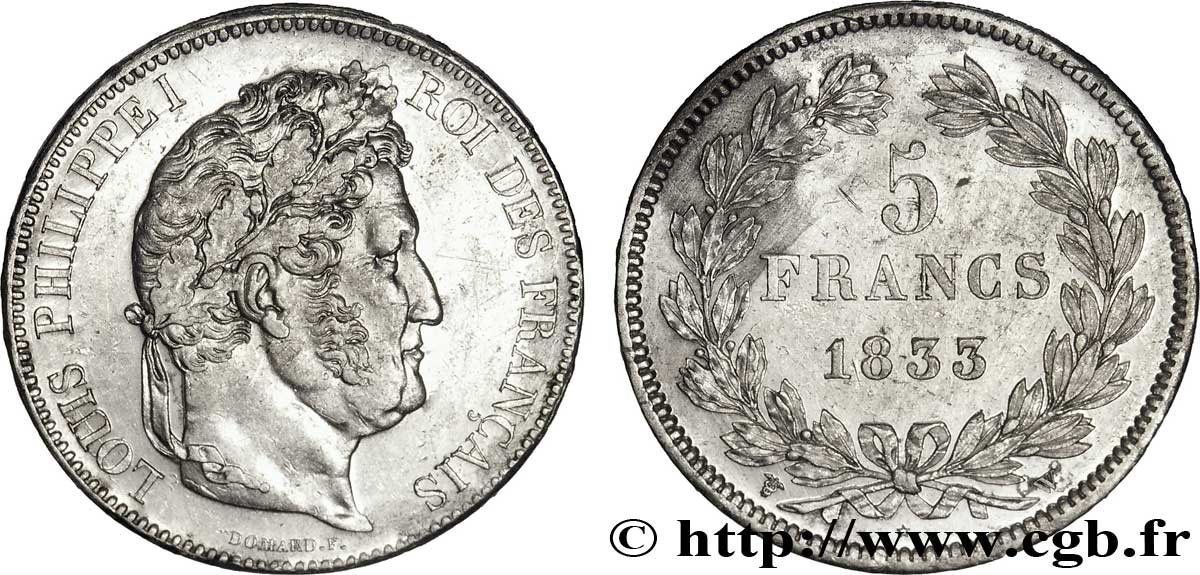 5 francs IIe type Domard 1833 Lille F.324/28 TTB53 