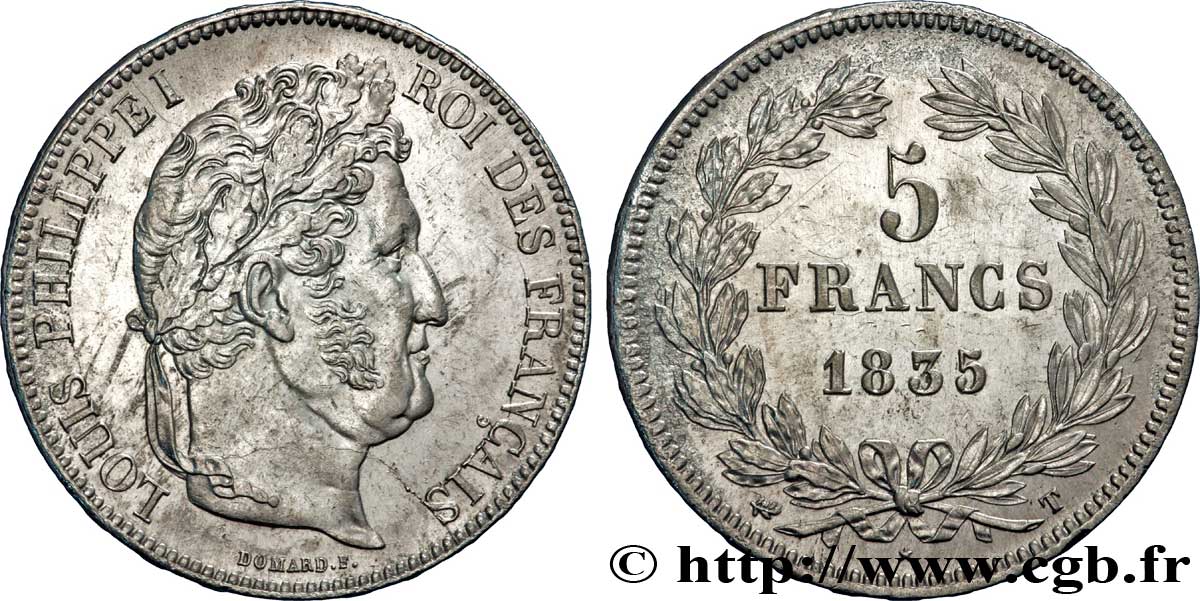 5 francs IIe type Domard 1835 Nantes F.324/51 SPL 