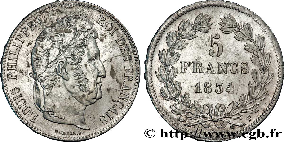 5 francs IIe type Domard 1834 Nantes F.324/40 BB 