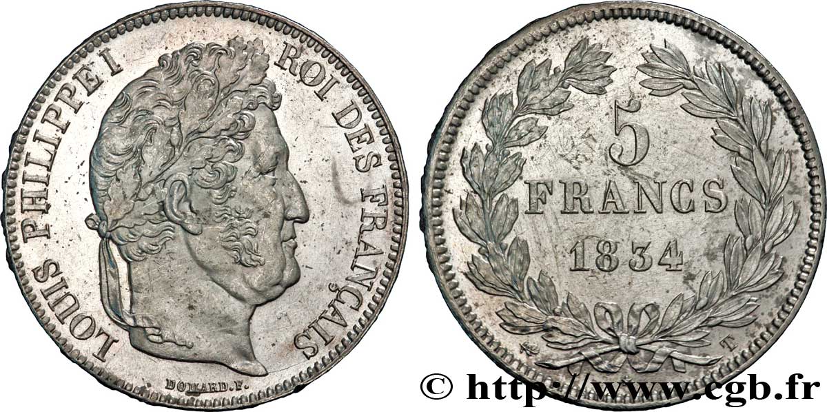 5 francs IIe type Domard 1834 Nantes F.324/40 BB54 