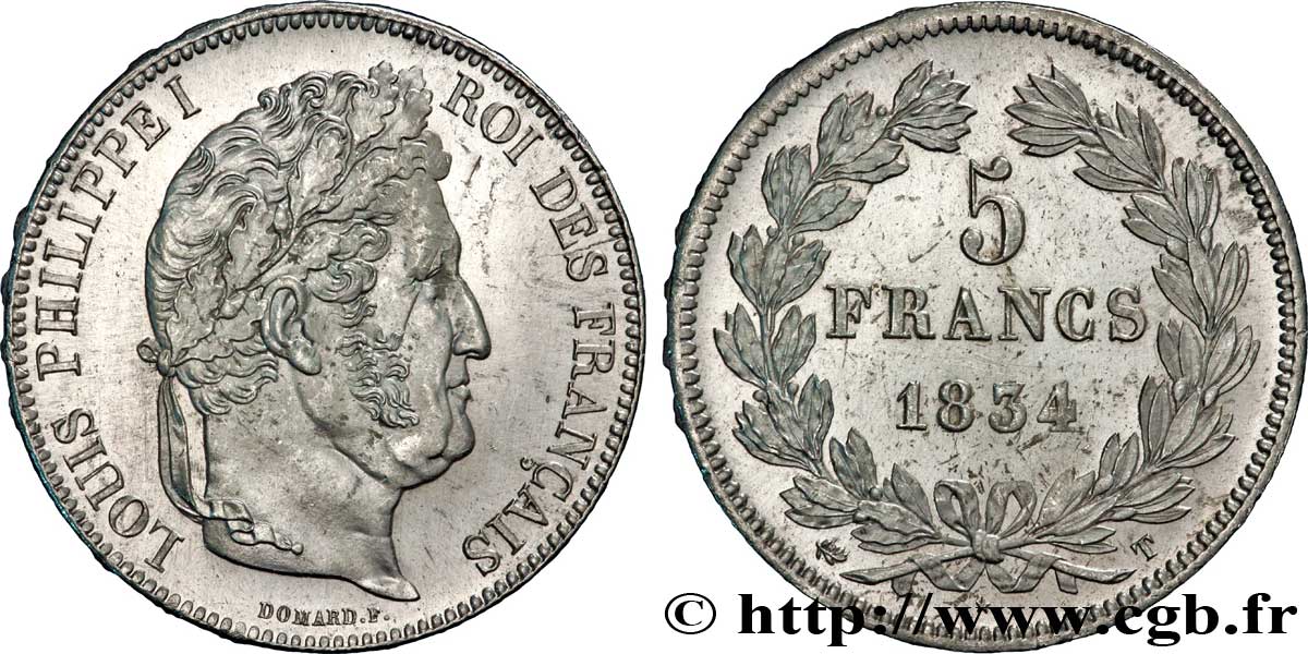 5 francs IIe type Domard 1834 Nantes F.324/40 AU58 