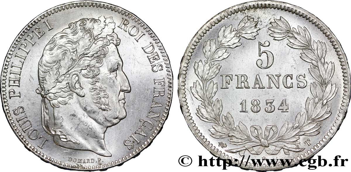 5 francs IIe type Domard 1834 Nantes F.324/40 SPL60 