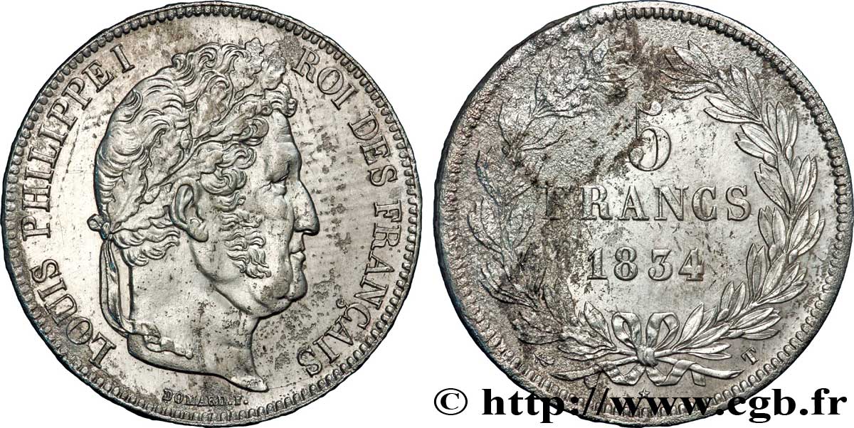 5 francs IIe type Domard 1834 Nantes F.324/40 TTB 