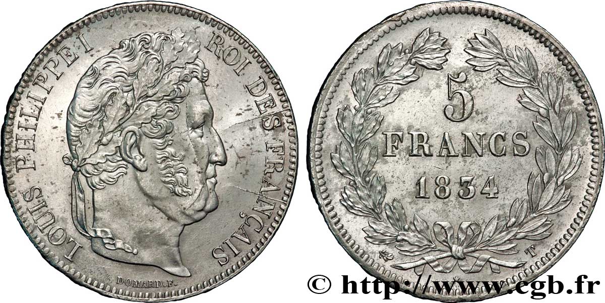 5 francs IIe type Domard 1834 Nantes F.324/40 MBC54 