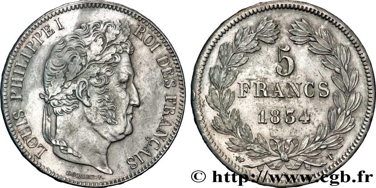 5 francs IIe type Domard 1834 Nantes F.324/40 BB52 