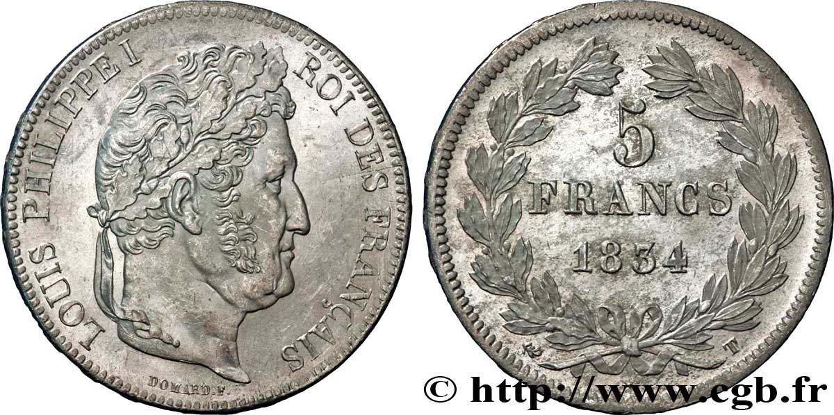 5 francs IIe type Domard 1834 Nantes F.324/40 MS60 