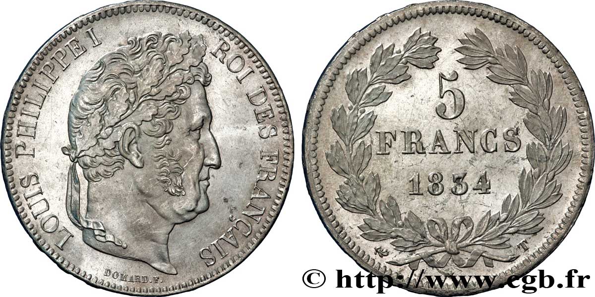 5 francs IIe type Domard 1834 Nantes F.324/40 EBC60 