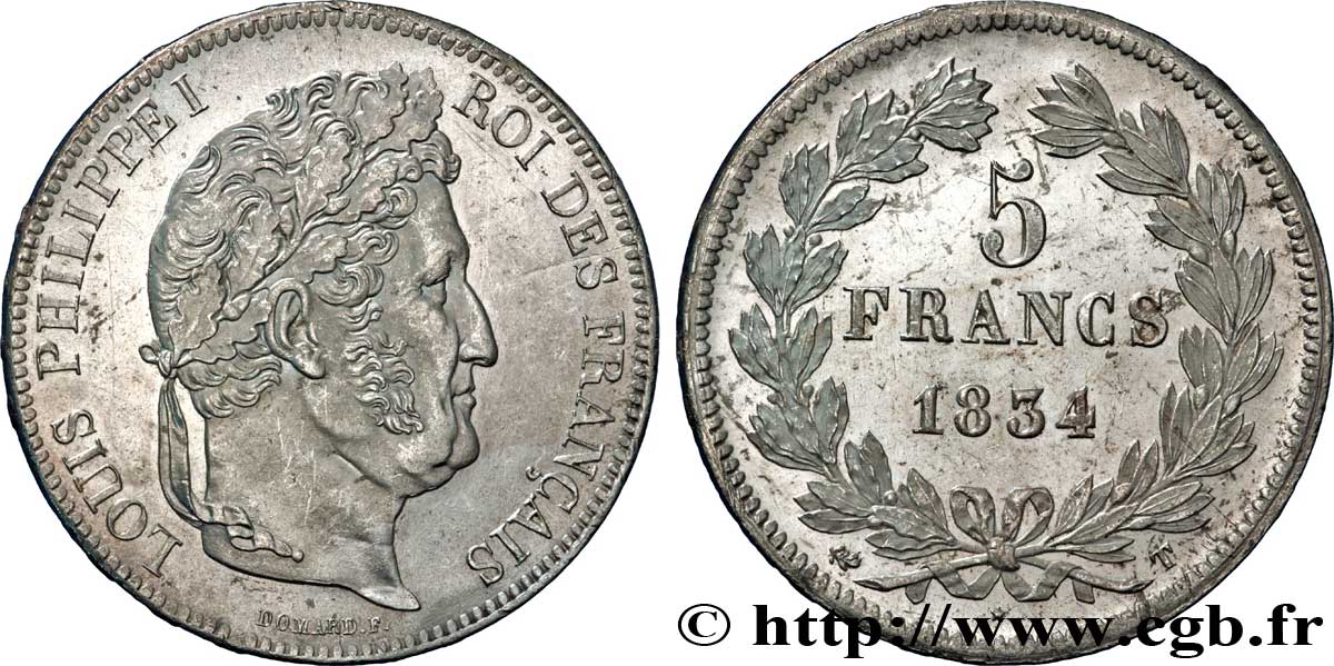 5 francs IIe type Domard 1834 Nantes F.324/40 MS60 