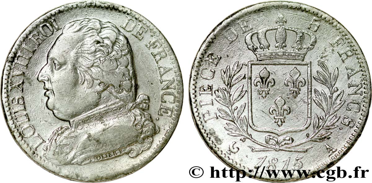 5 francs Louis XVIII, buste habillé 1815 Paris F.308/14 TB35 