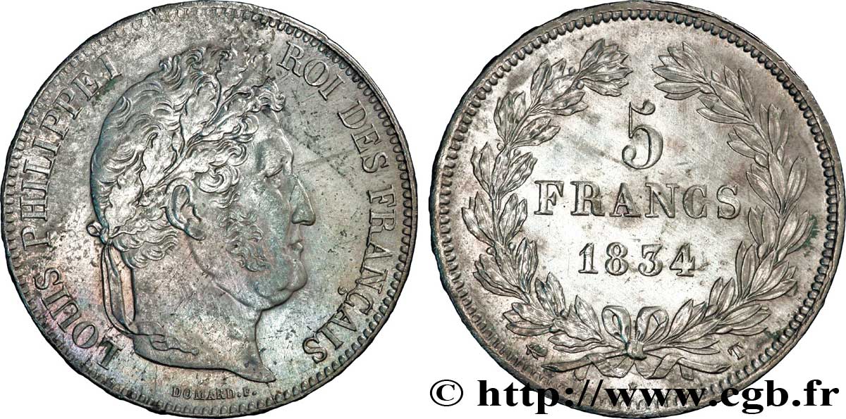 5 francs IIe type Domard 1834 Nantes F.324/40 AU52 