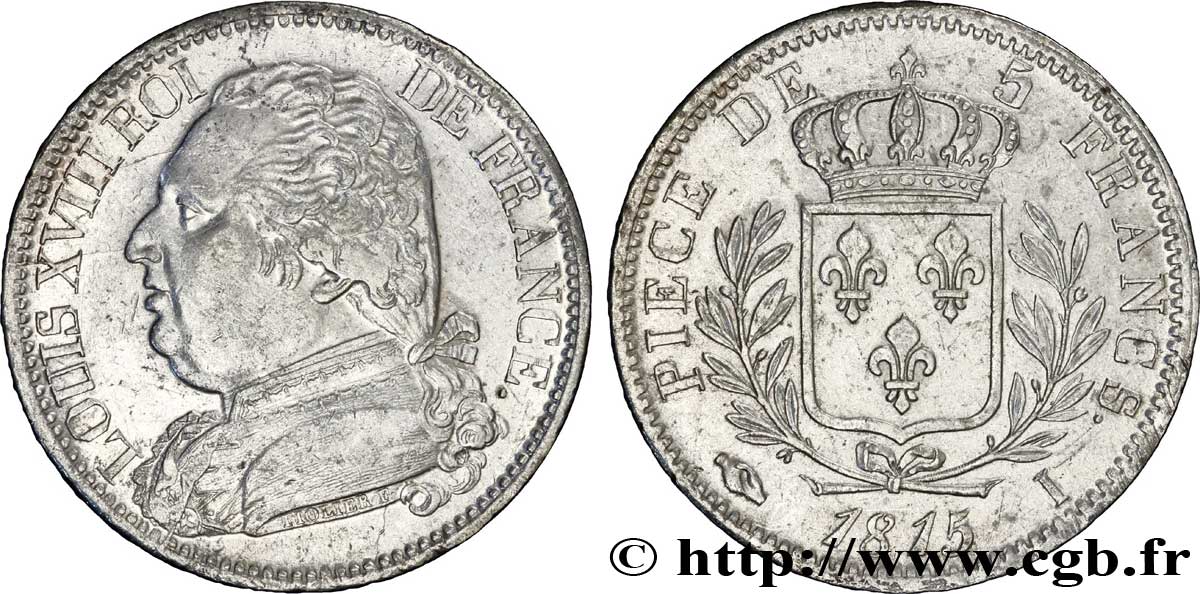 5 francs Louis XVIII, buste habillé 1815 Limoges F.308/21 SS49 
