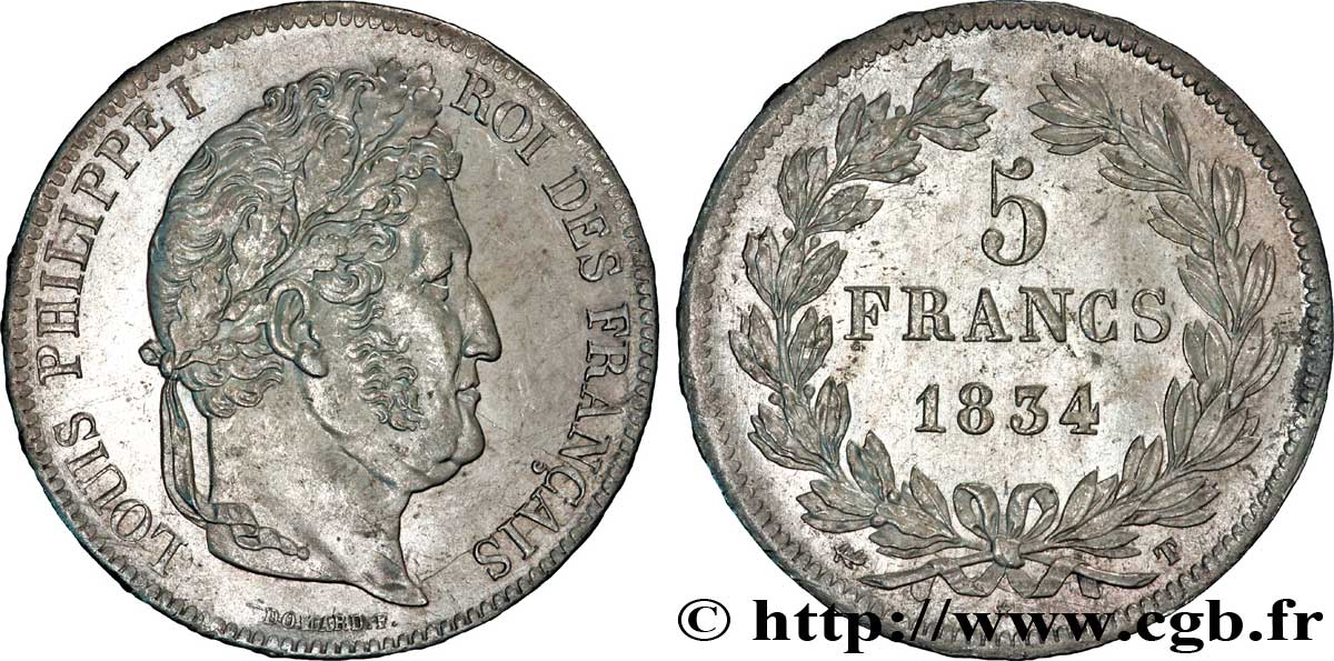 5 francs IIe type Domard 1834 Nantes F.324/40 SPL58 