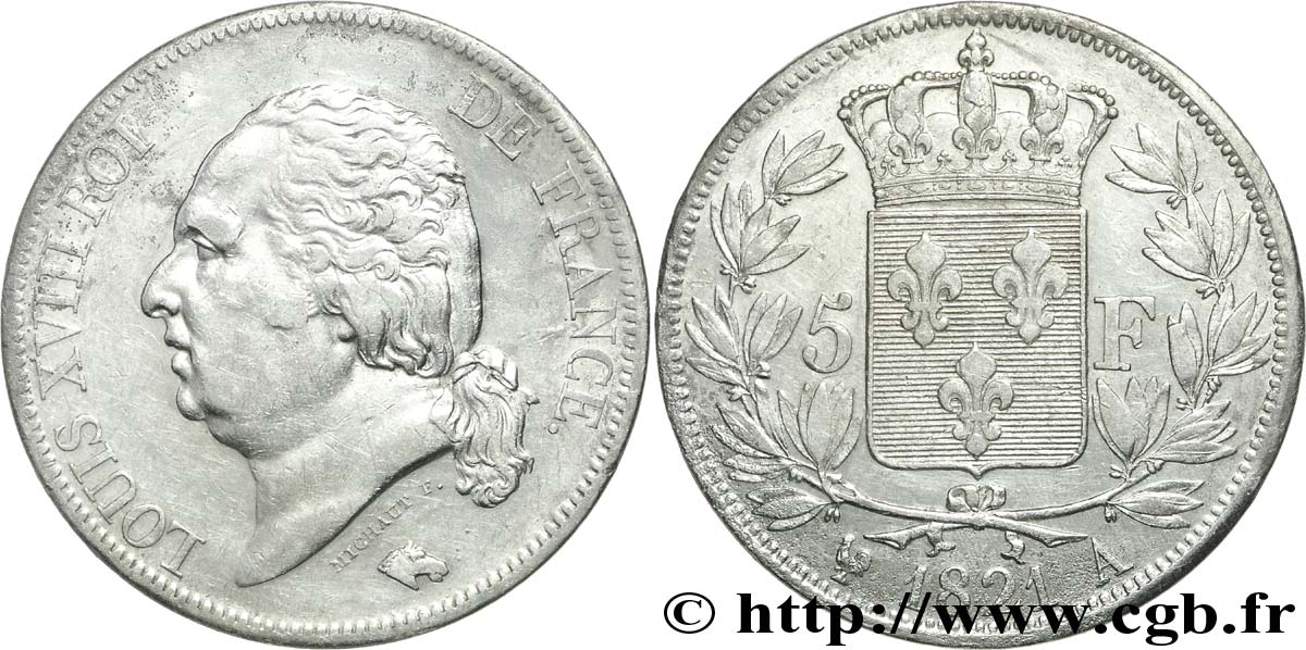 5 francs Louis XVIII, tête nue 1821 Paris F.309/60 TTB53 