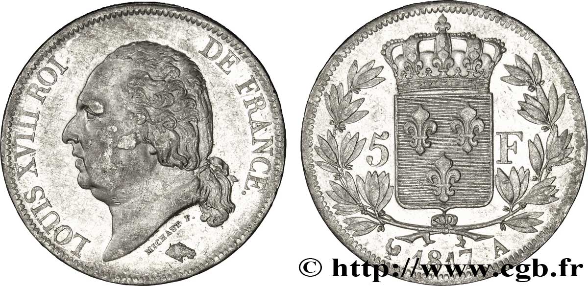 5 francs Louis XVIII, tête nue 1817 Paris F.309/14 TTB50 