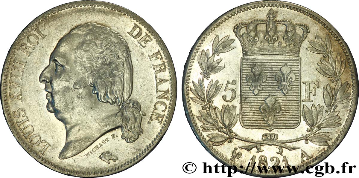 5 francs Louis XVIII, tête nue 1821 Paris F.309/60 TTB45 
